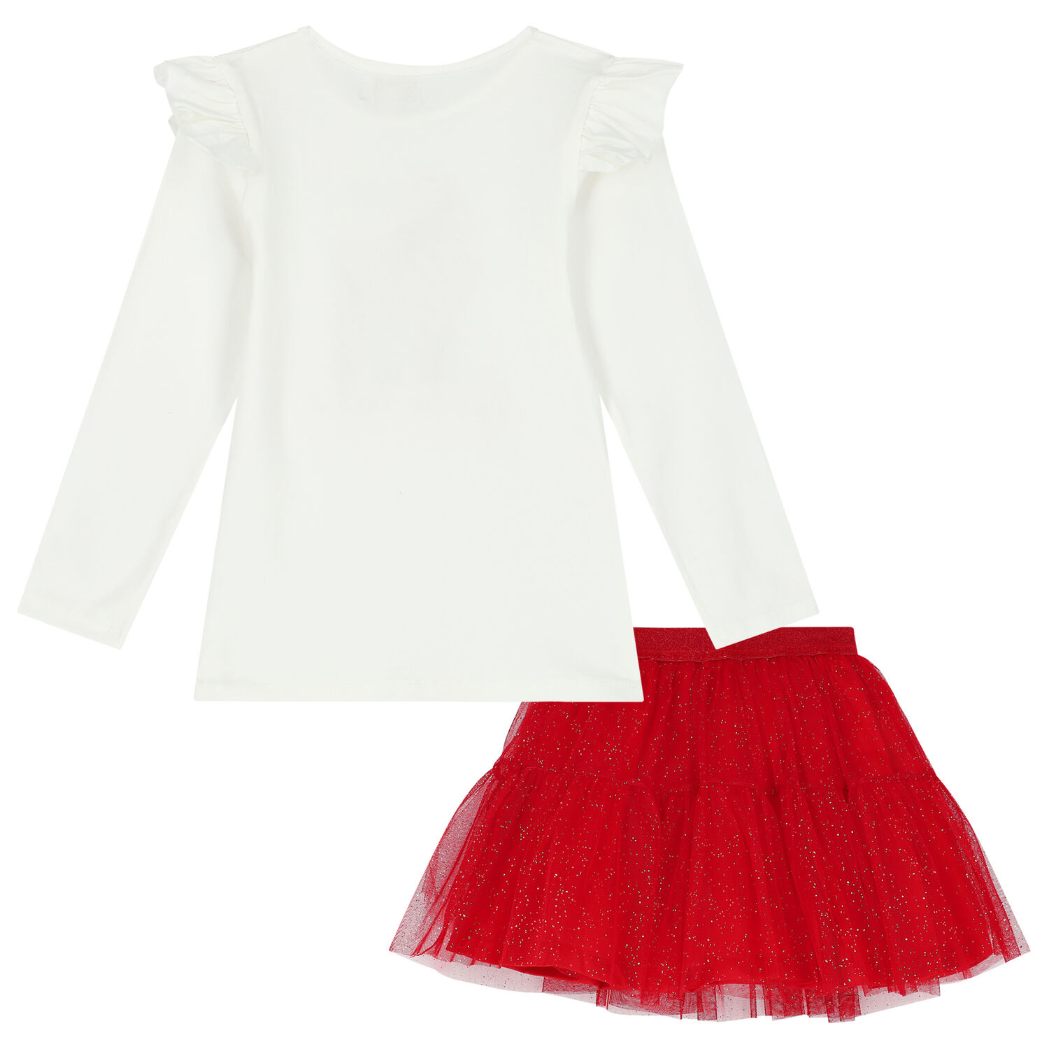 Girls White & Red Tulle Skirt Set, 2, hi-res